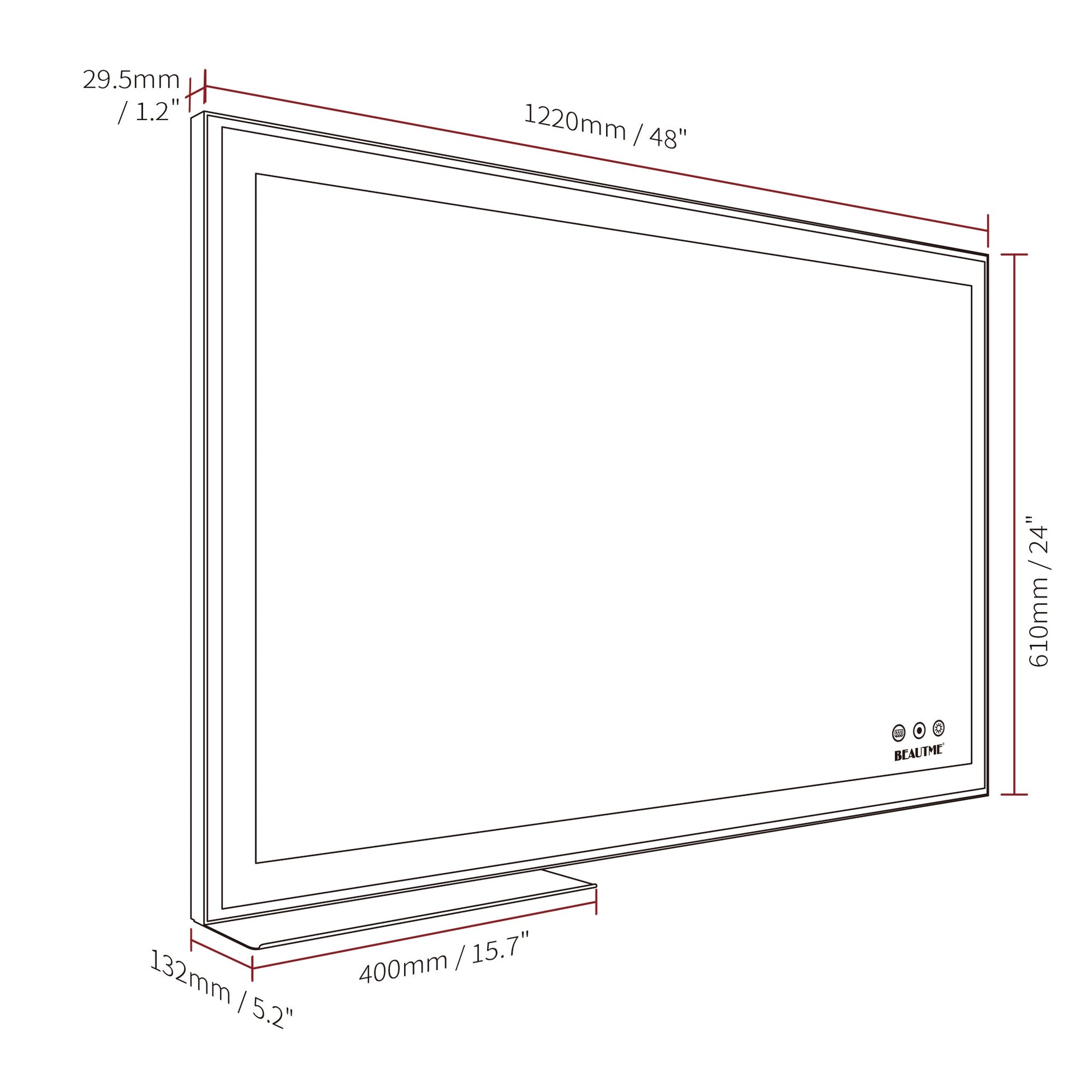 48x24 inch LED bathroom makeup mirror wall mounted adjustable light anti fog touch switch with memory intelligent large bathroom - Korvel