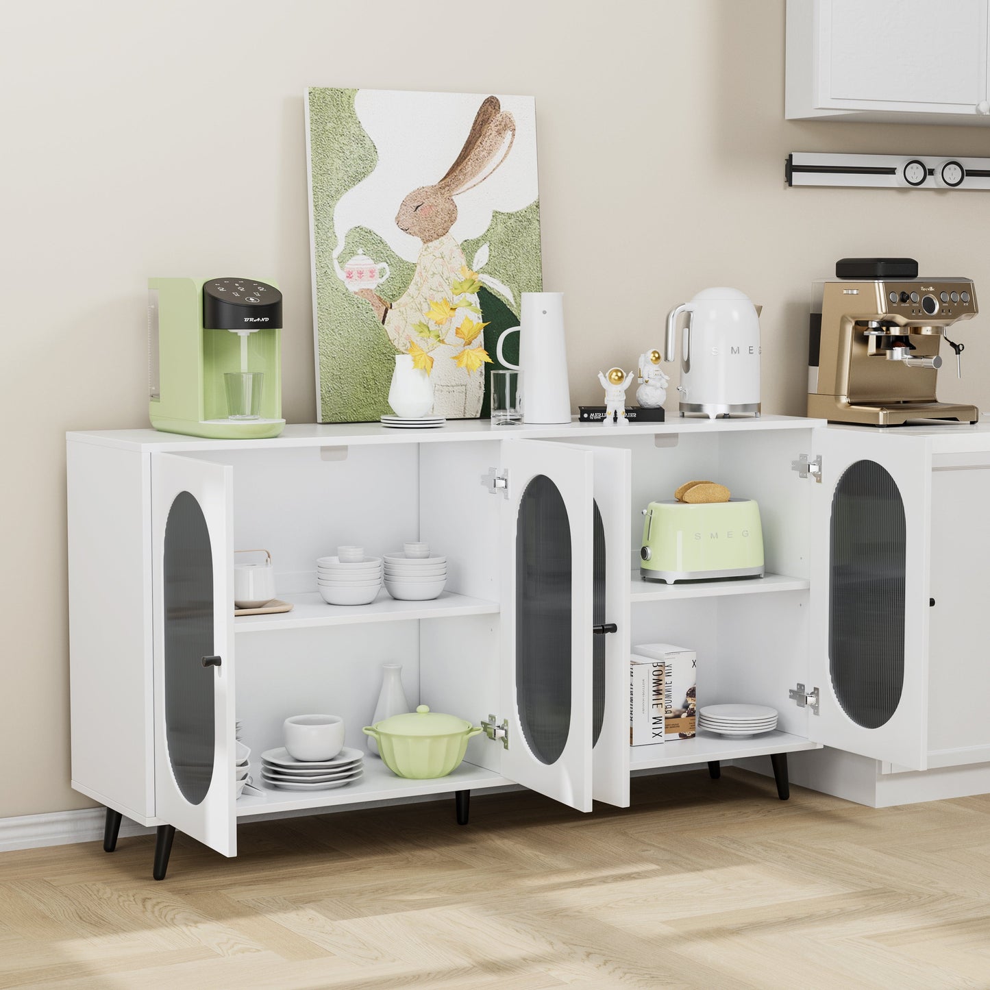 Buffet d'Accent Blanc Moderne avec Portes en Acrylique
