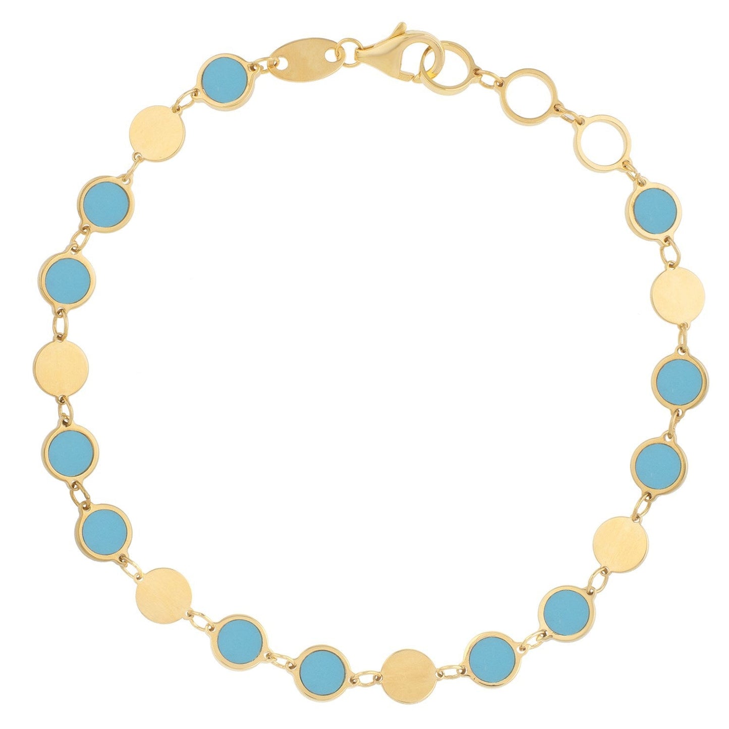 14k Yellow Gold Turquoise Geometric Chain Bracelet