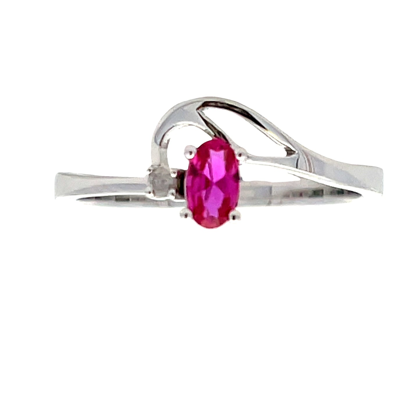 Genuine .02ct Created Ruby Diamond Ring in 10KT White Gold