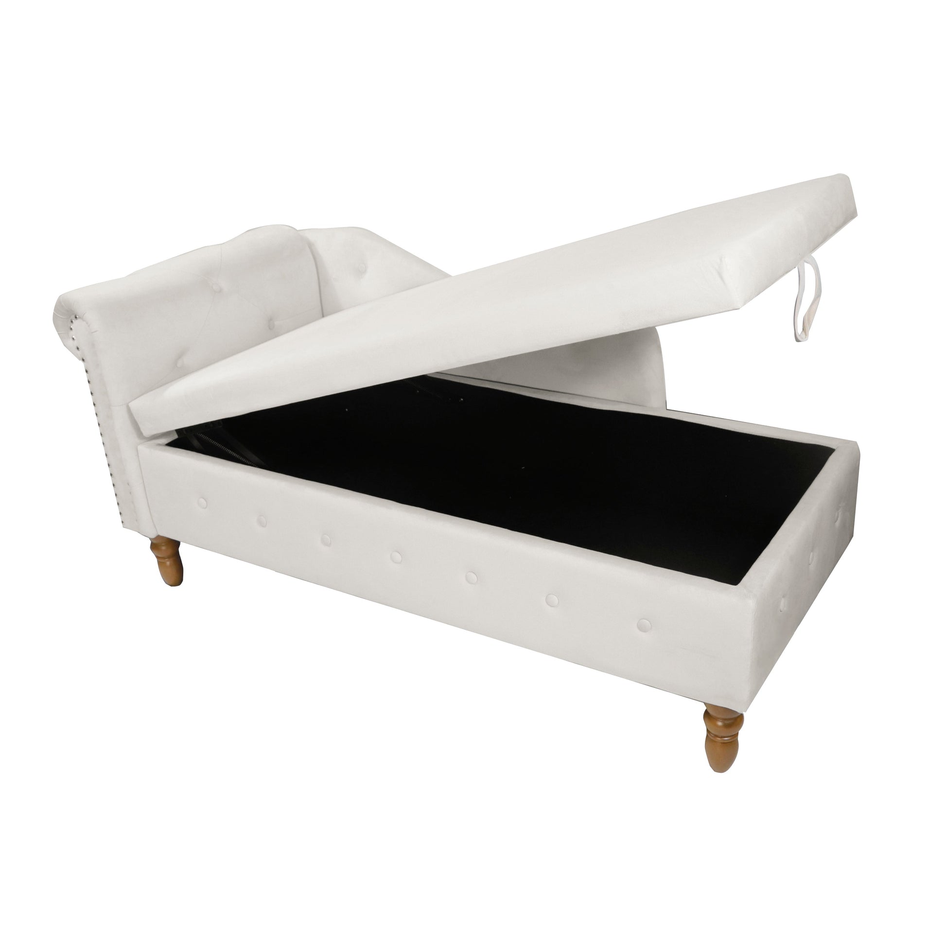 Beige Chaise Lounge Indoor Velvet Lounge Chair for Bedroom with Storage & Pillow Modern Upholstered Rolled Arm Chase Lounge - Korvel