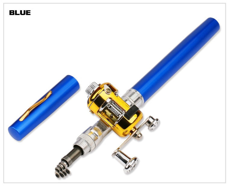 Portable Pocket Telescopic Mini Fishing Rod Pole Pen Shape Folded Fishing Rod With Reel Wheel For Outdoor River Lake Fishing - Korvel