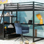 Twin Size Metal&Wood Loft Bed with Desk and Shelves, Two Built-in Drawers, Black - Korvel