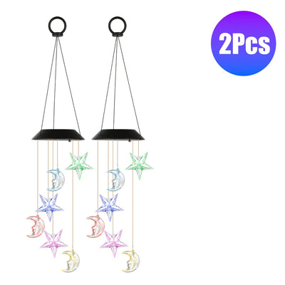 2-Pack Solar Moon and Star Wind Chimes - Color Changing Outdoor Decor