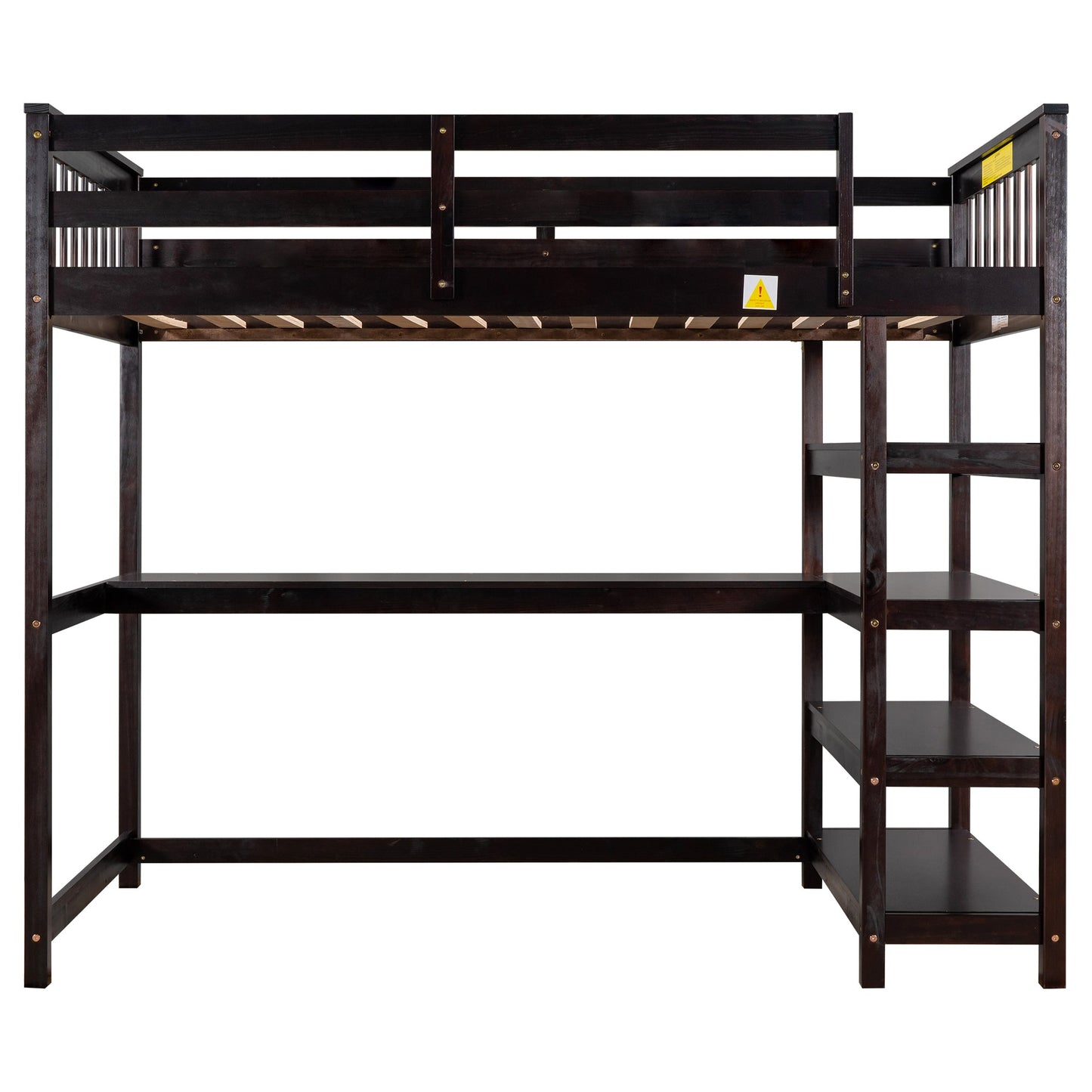 Twin Size Loft Bed with Storage Shelves and Under-bed Desk - Espresso