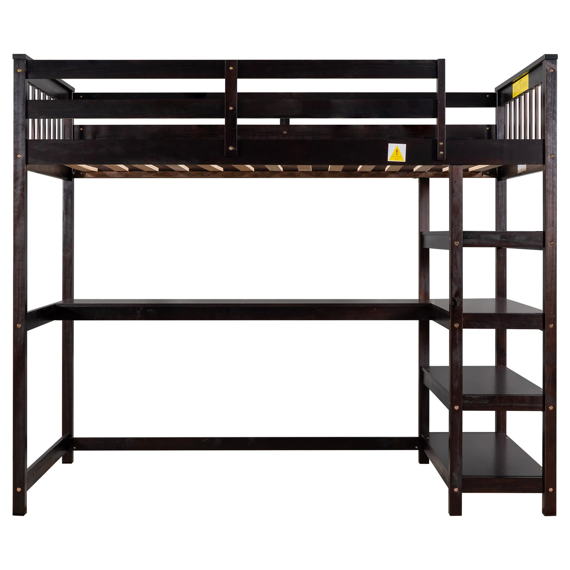 Twin Size Loft Bed with Storage Shelves and Under-bed Desk  Espresso - Korvel