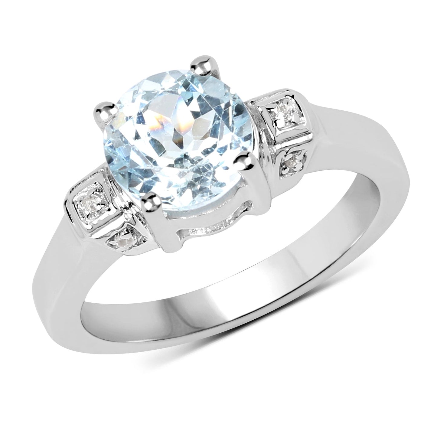 2.28 Carat Genuine Blue Topaz & White Topaz Sterling Silver Ring