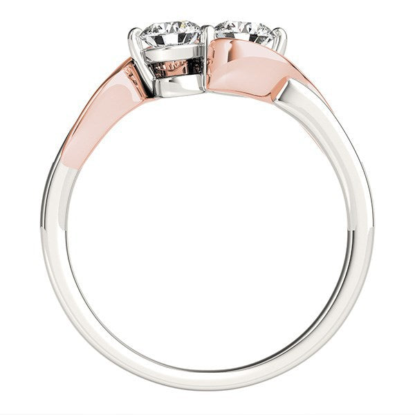14k White and Rose Gold Two Diamond Curved Band Ring