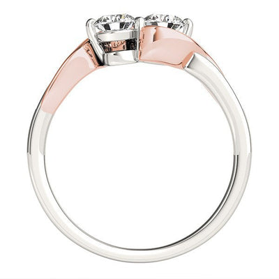 Anillo de Banda Curvada con Dos Diamantes en Oro Blanco y Rosa de 14k