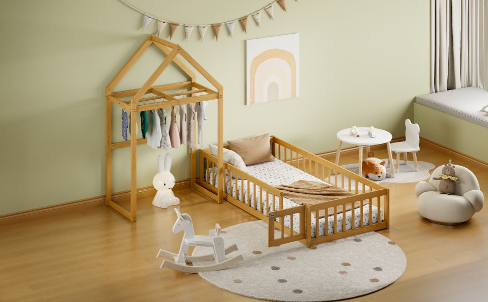 Cama Infantil de Madera de Tamaño Twin con Cabecera Desmontable