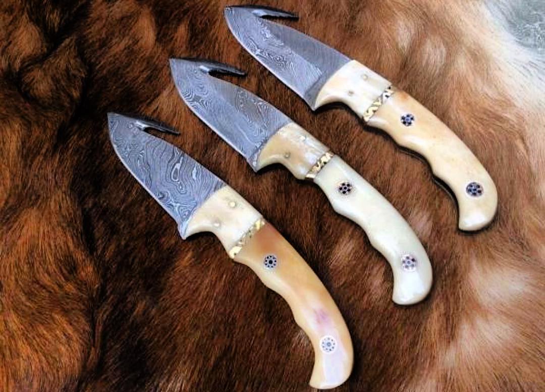Set of 3 Premium Handmade Guthook Skinner Knives - Korvel