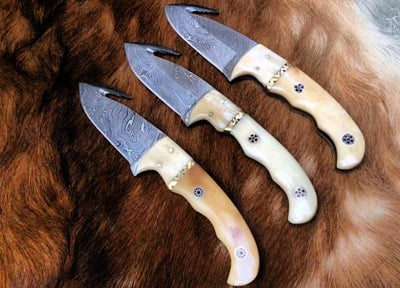 Set of 3 Premium Handmade Guthook Skinner Knives - Korvel