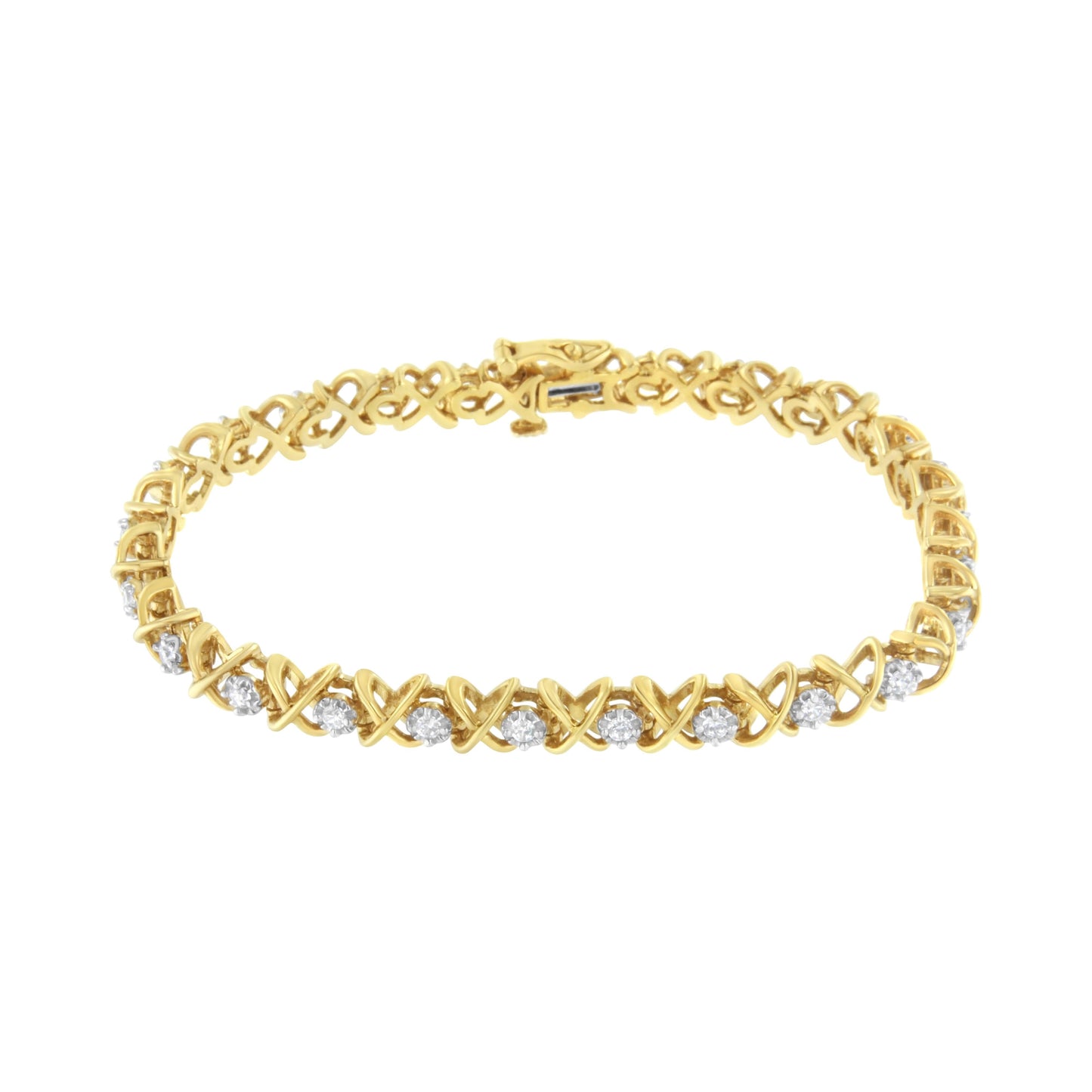 Bracelet en lien en argent sterling plaqué or jaune 10K avec diamants - Taille 7,25"