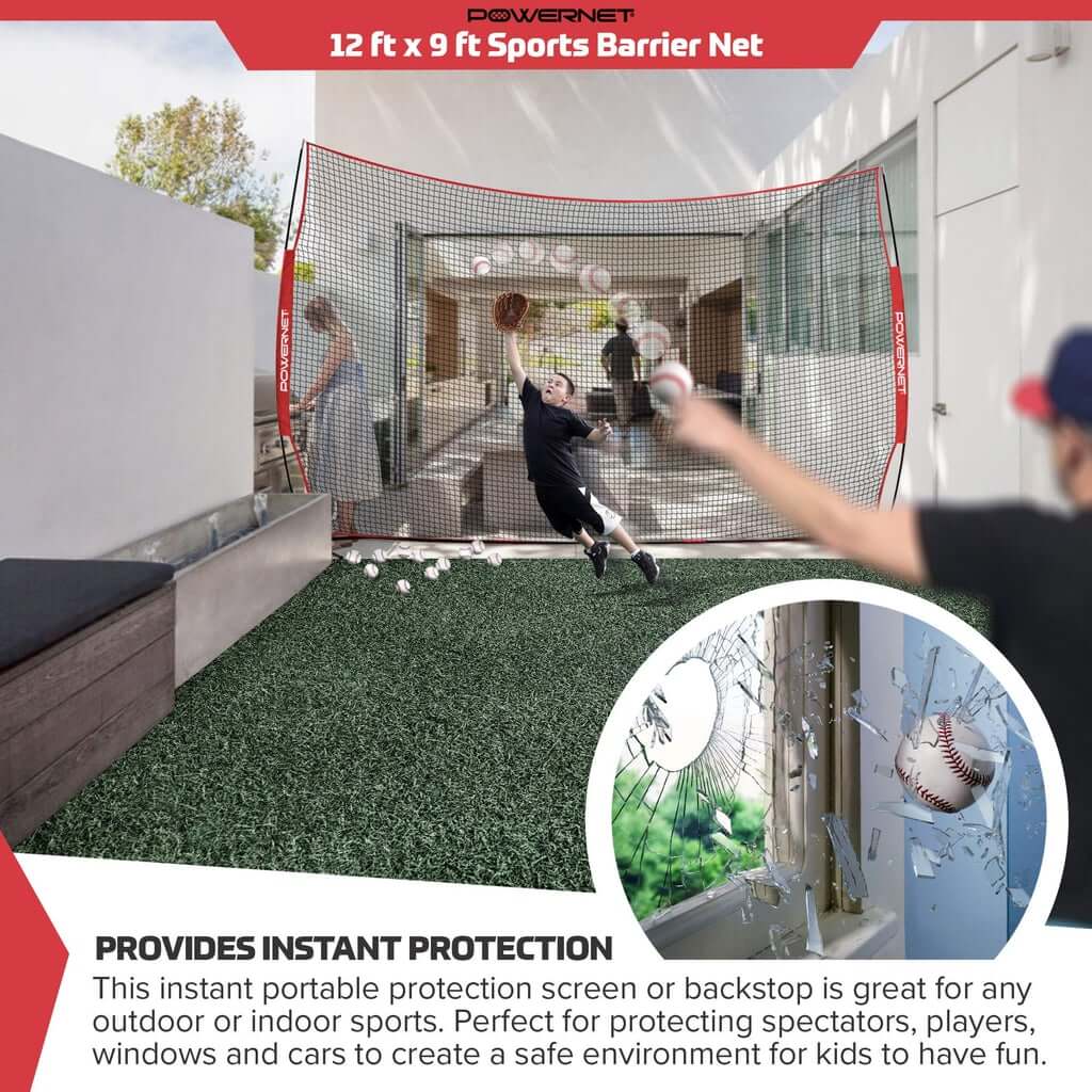Filet de protection sportif PowerNet 12x9 pieds pour la protection des joueurs et des biens