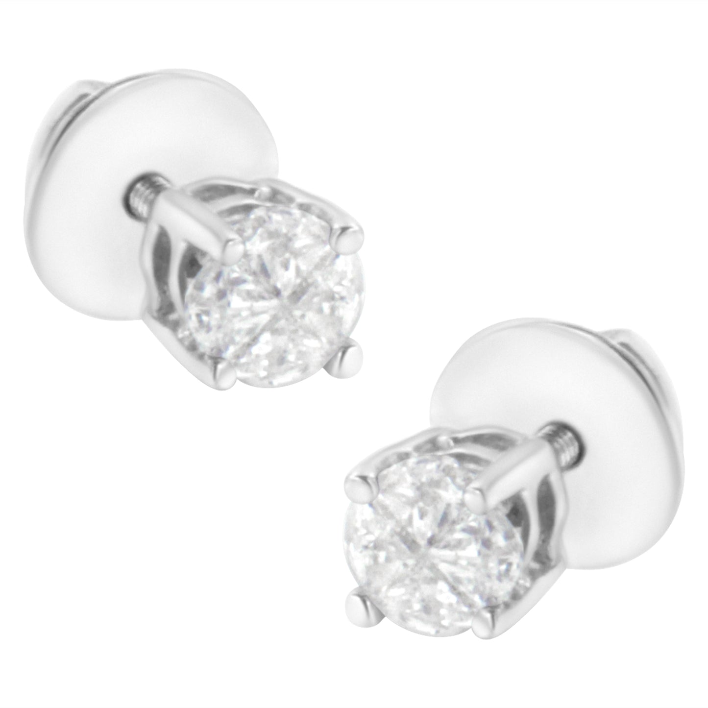 Boucles d'oreilles en diamant solitaire à taille pie en or blanc 14K 1/2 Cttw