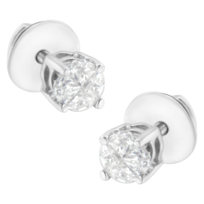 Pendientes de diamantes solitarios de corte pie de 1/2 Cttw en oro blanco de 14K
