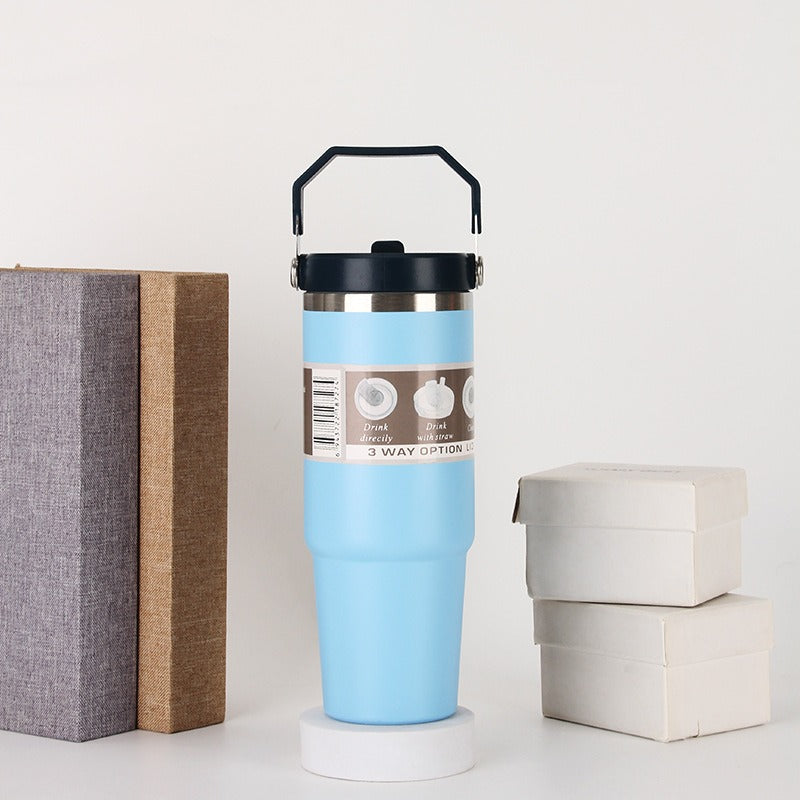 20oz30ozPortable Car Cup Stainless Steel Cup Travel Sports Water Bottle With Handle Cover Coffee Tumbler Cup - Korvel
