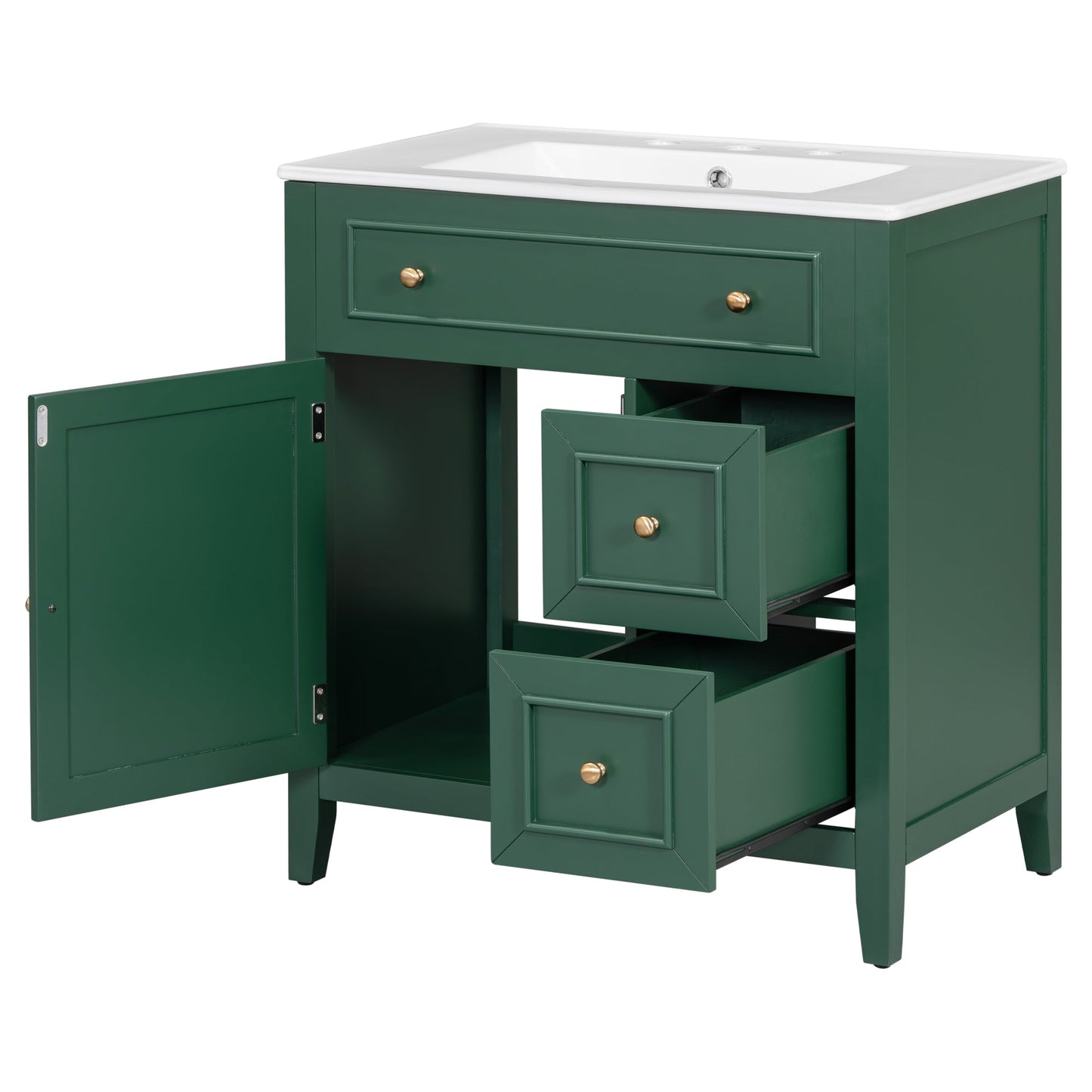 Vanidad de baño verde de 30" con lavabo y almacenamiento