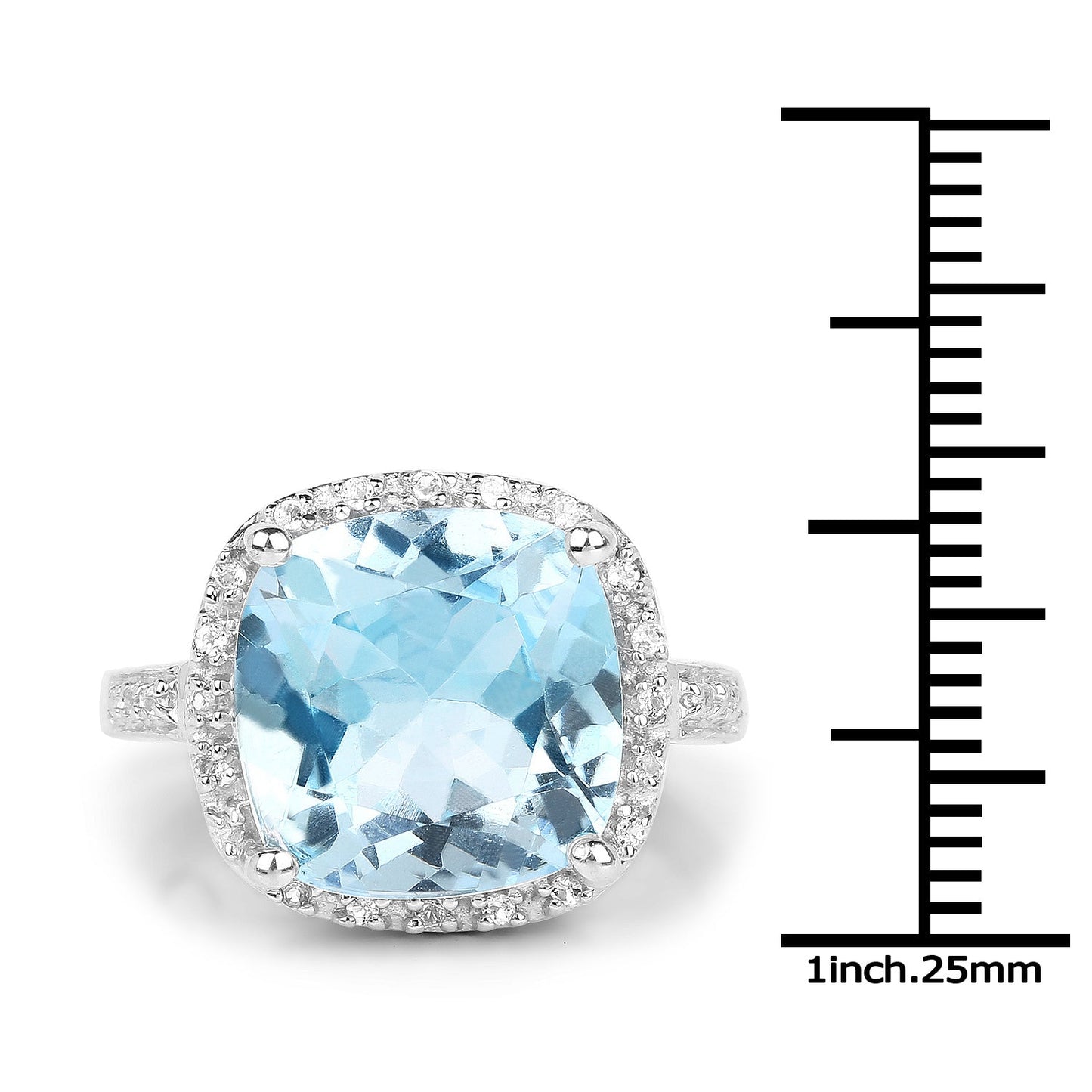 Anillo de Compromiso de Topacio Azul de 7.18 Quilates y Topacio Blanco en Plata Esterlina