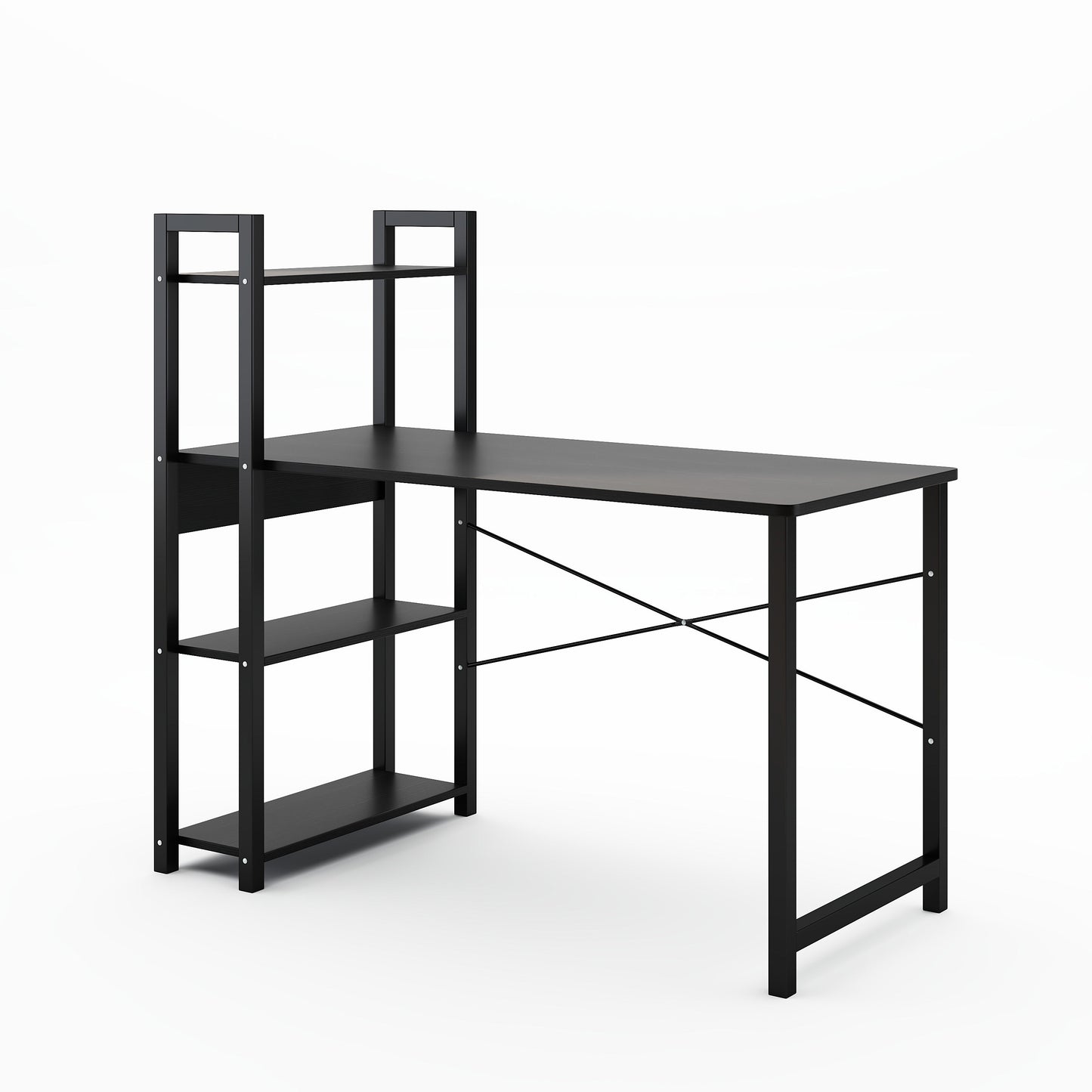 Bedroom desk, steel frame, computer desk, student desk, desk with 4 storage shelves, computer desk, metal and wood - Korvel