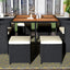 TOPMAX Patio All-Weather PE Wicker Dining Table Set with Wood Tabletop for 8, Black Rattan+Beige Cushion (9-Piece) - Korvel