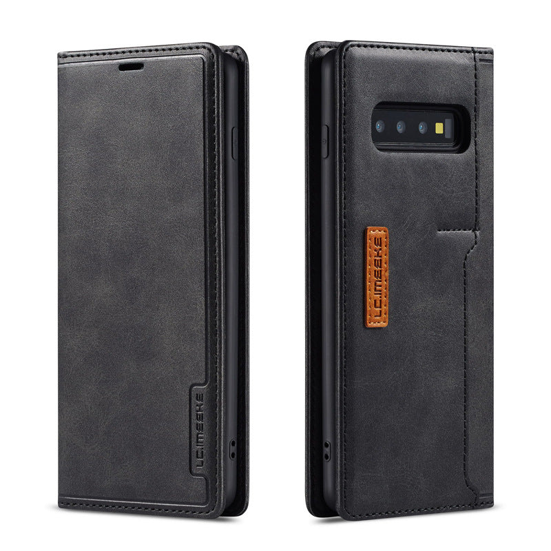 For Apple iPhone13 Calfskin Pattern External Card Simple Flip Phone Case Business Bracket - Korvel
