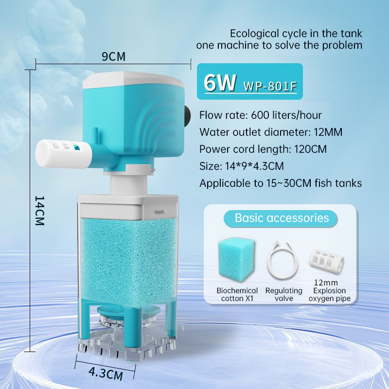 Multifunctional Aquarium Sponge Filter: Water Purifier, Pump, Wave Maker, with Suction Cup & Air Pump - Korvel