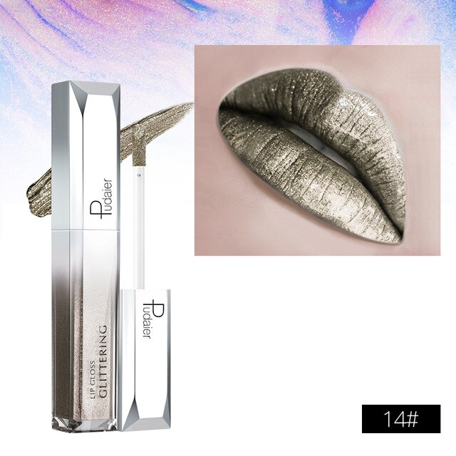 Pudaier Metallic Glitter Shine Lipstick - Long-lasting Liquid Tint