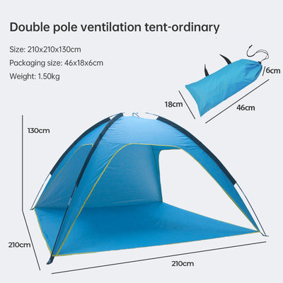 Quick-open beach tent, sun shelter, light shade for outdoor camping, 3-vented, spacious design - Korvel