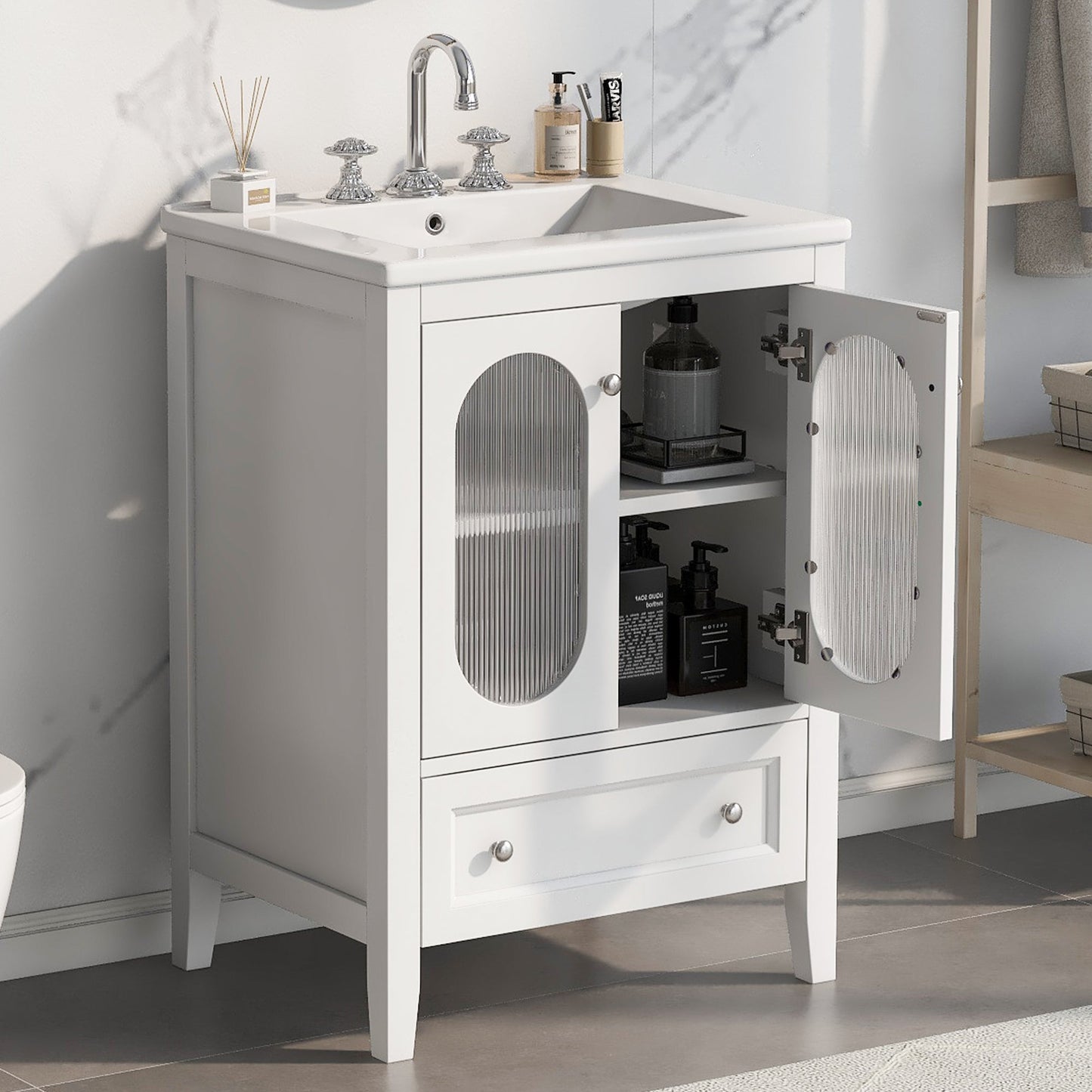 Meuble de salle de bain blanc de 24" avec lavabo et rangement