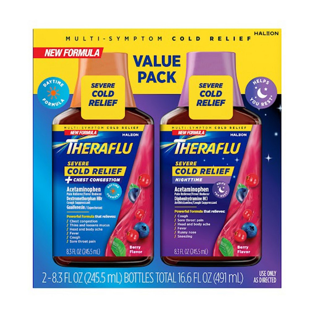 Theraflu Líquido para Alivio de Síntomas Severos de Resfriado - Sabor a Baya - 16.6 Fl Oz
