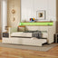 Twin Size Daybed with Trundle, Upholstered Daybed with Charging Station and LED Lights, Beige - Korvel