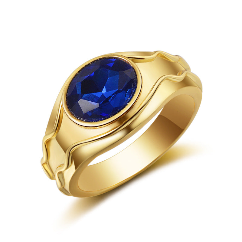 Simple and elegant men's ring plated with platinum, gold, and artificial gemstones - Korvel