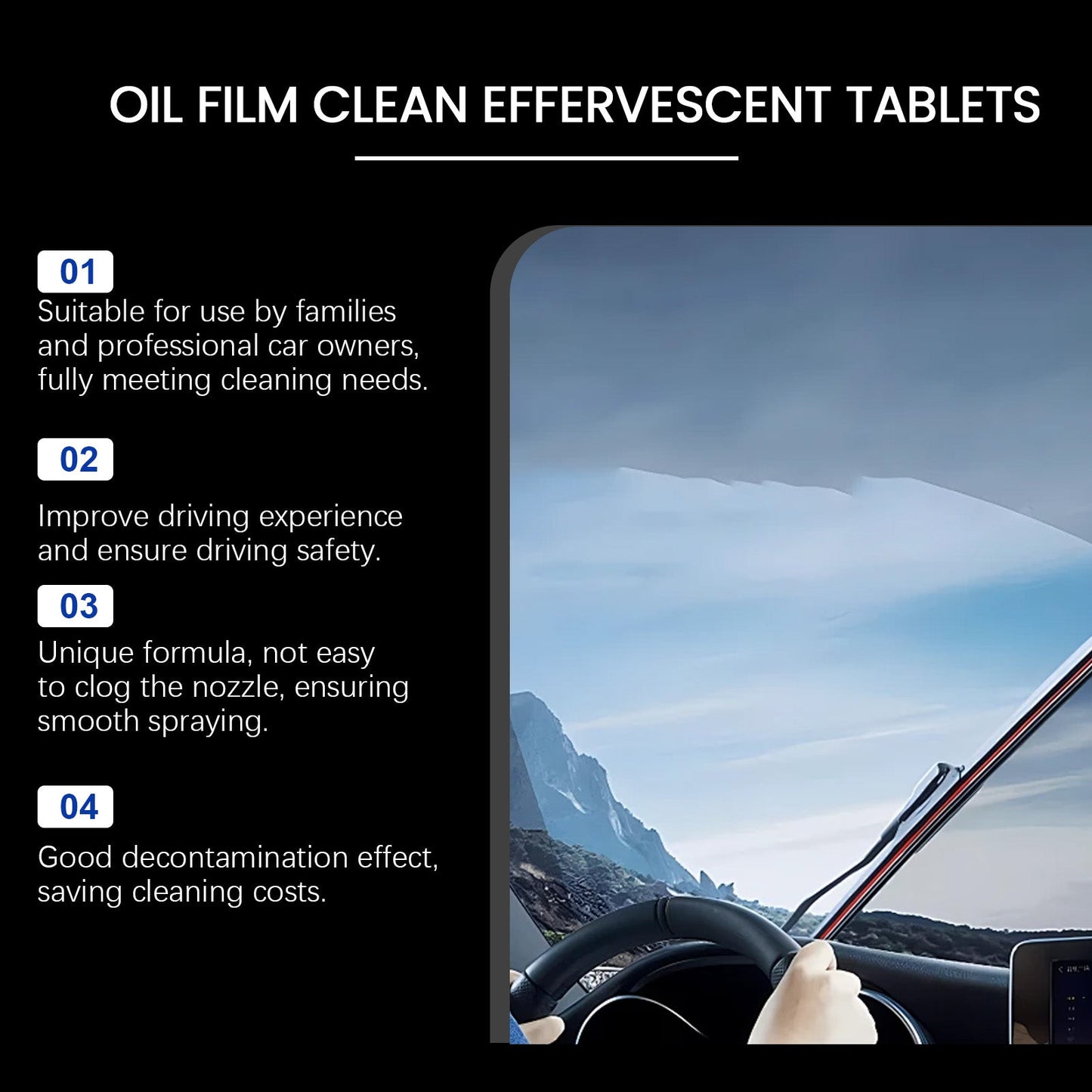 Effervescent Tablets for Windshield Oil Film Cleaning