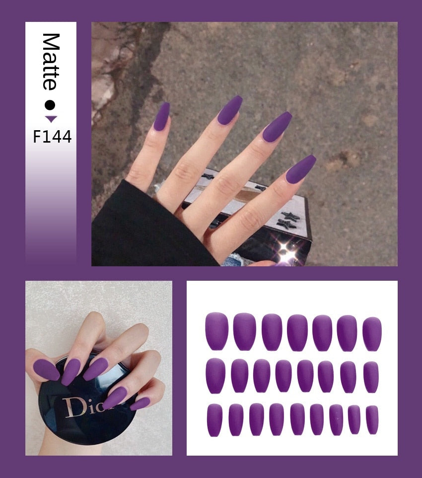 Premium Stiletto Press-On Nails with Glue - 24 Pieces
