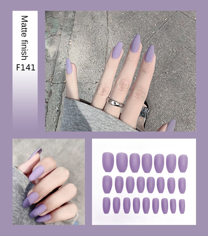 Premium Stiletto Press-On Nails with Glue - 24 Pieces