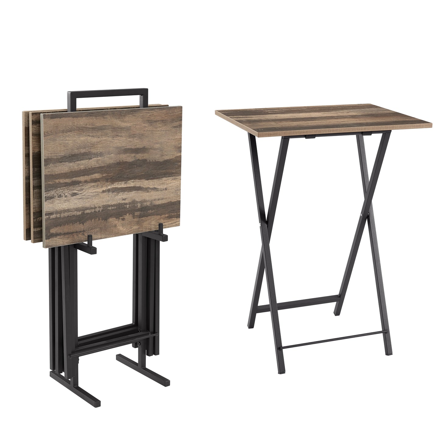 Set of 4 Folding TV Trays with Stand - Rustic Brown