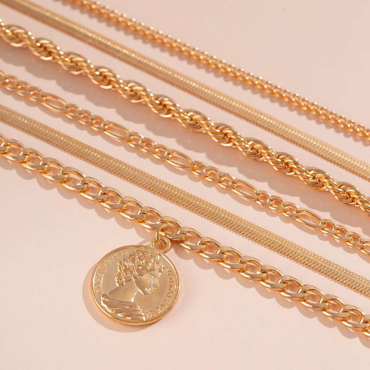 Ins round pendant Bracelet set irregular metallic flat snake chain bracelet - Korvel