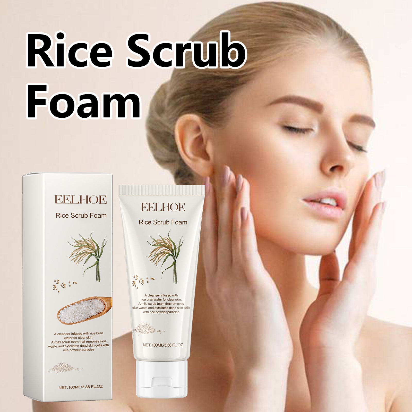 Rice Scrub Foam, Deeply Clean Firming Pores Repair Facial Dull Skin Shine White Face - Korvel