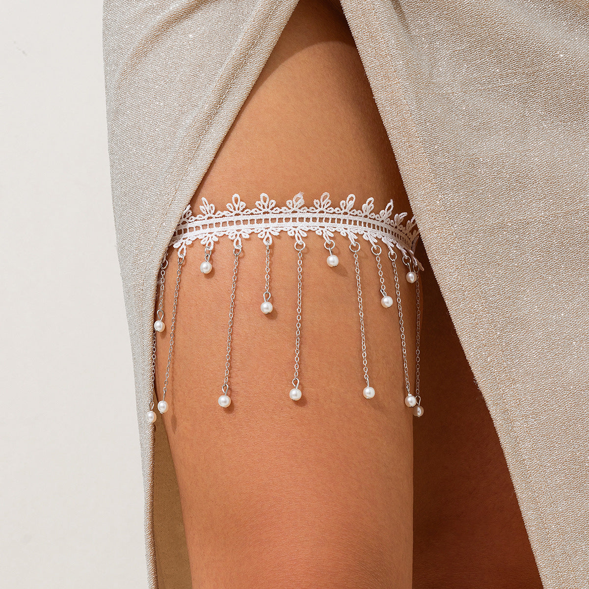 Sexy hot girl elastic band lace leg ring fashionable alloy ribbon tassel leg chain female - Korvel