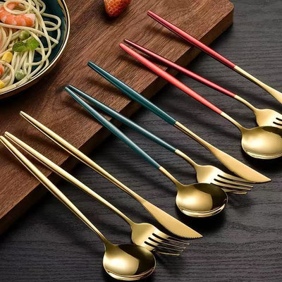 Premium Stainless Steel Cutlery Set with Gold Spray Finish