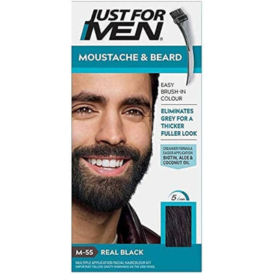 Just For Men Brush-In Color Gel for Mustache & Beard, Real Black M-55