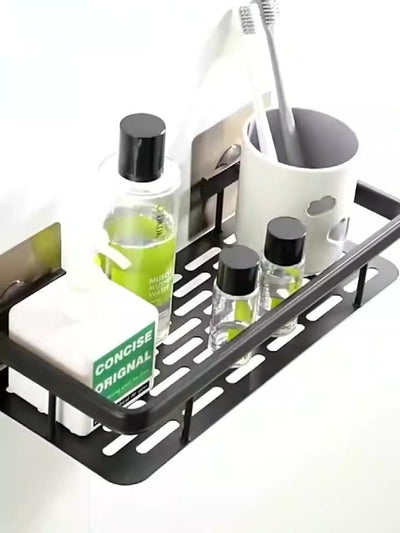 Minimalist bathroom black aluminum alloy triangular rectangular non perforated bathroom storage corner shelf - Korvel