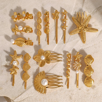 Stainless steel shell hair clip with bangs, high-end feel, ins metal hair accessories, broken hair clip at the back of the head - Korvel