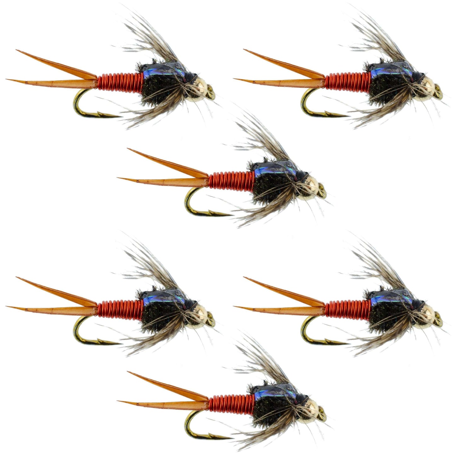Vibrant Copper John Nymph Flies - 6 Pack for Ultimate Fishing Success - Size 14 - Korvel