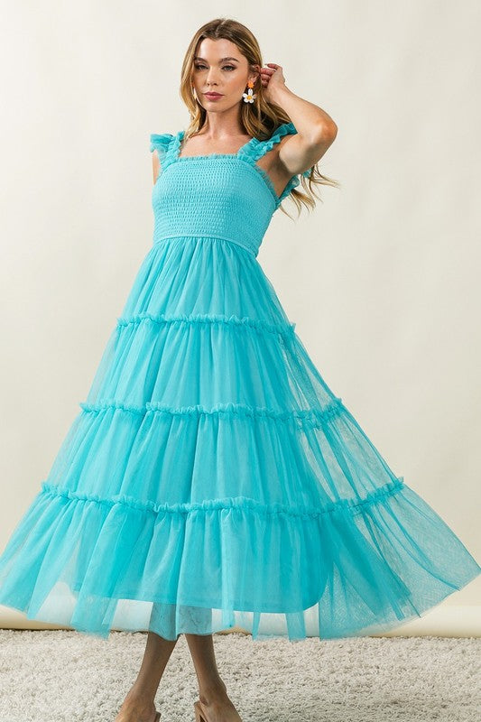 Robe Midi à Volants en Tulle pour Femmes - Élégante et Romantique