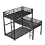 L-shaped Metal Triple Twin Size Bunk Bed, Black - Korvel