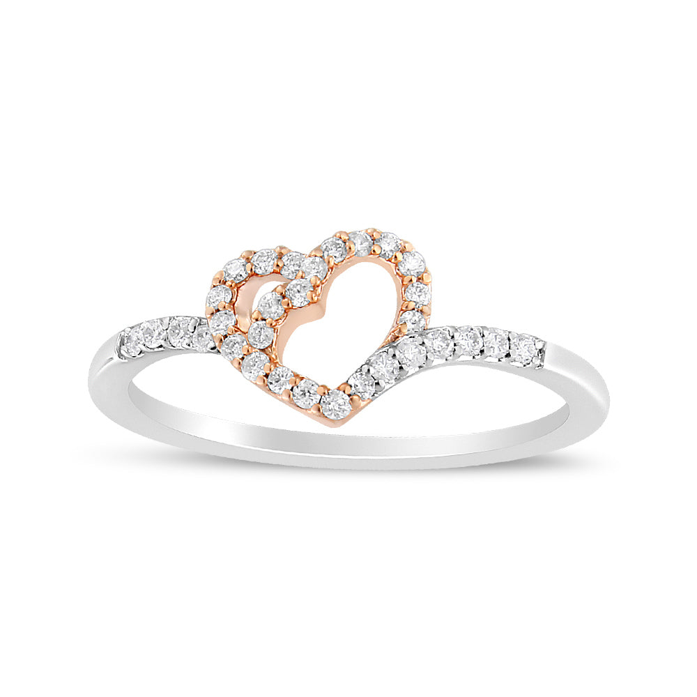 Bague de Promesse en Cœur en Diamant Plaqué Or Rose 14K et Argent Sterling Blanc
