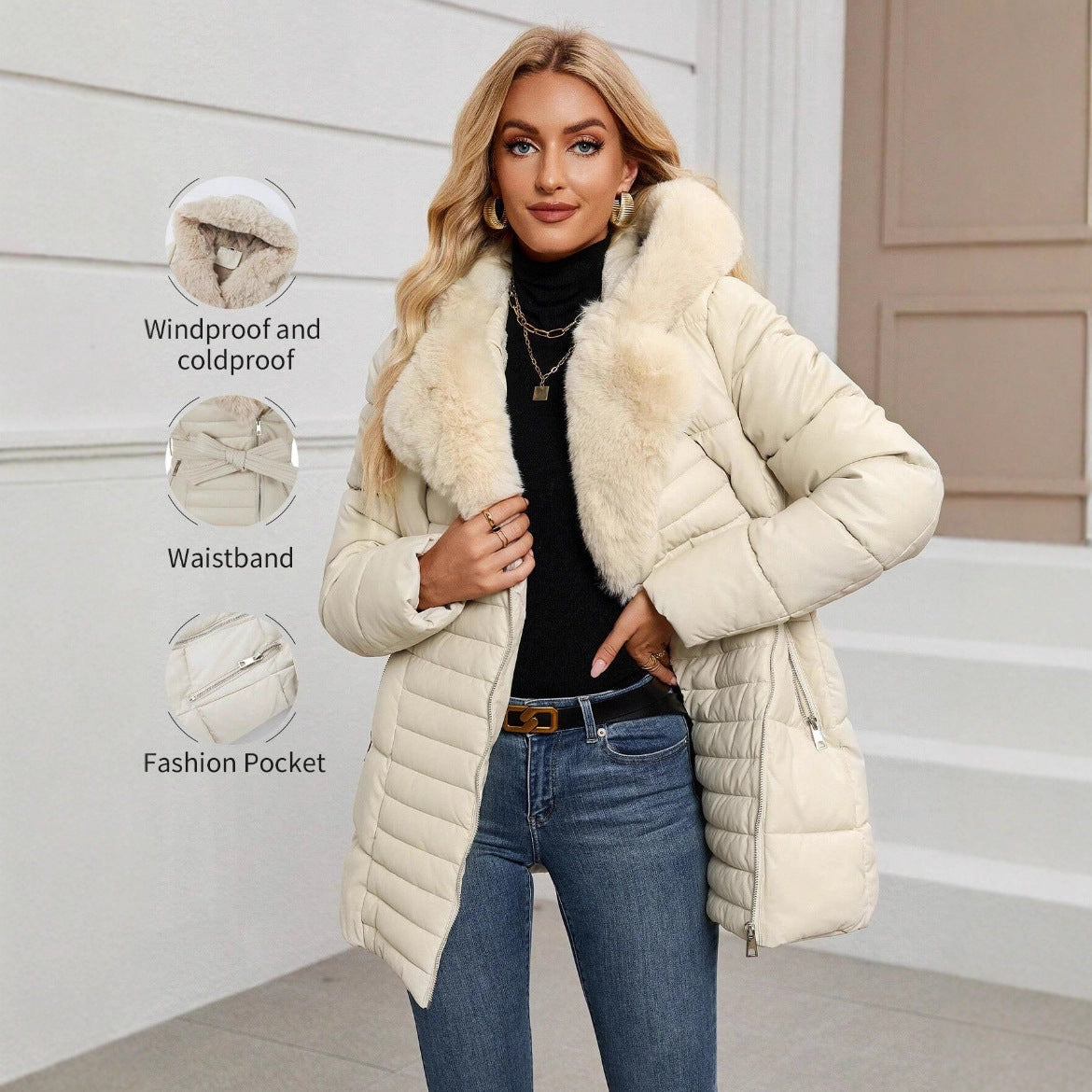 Lightweight Quilted Hooded Puffer Jacket in Apricot