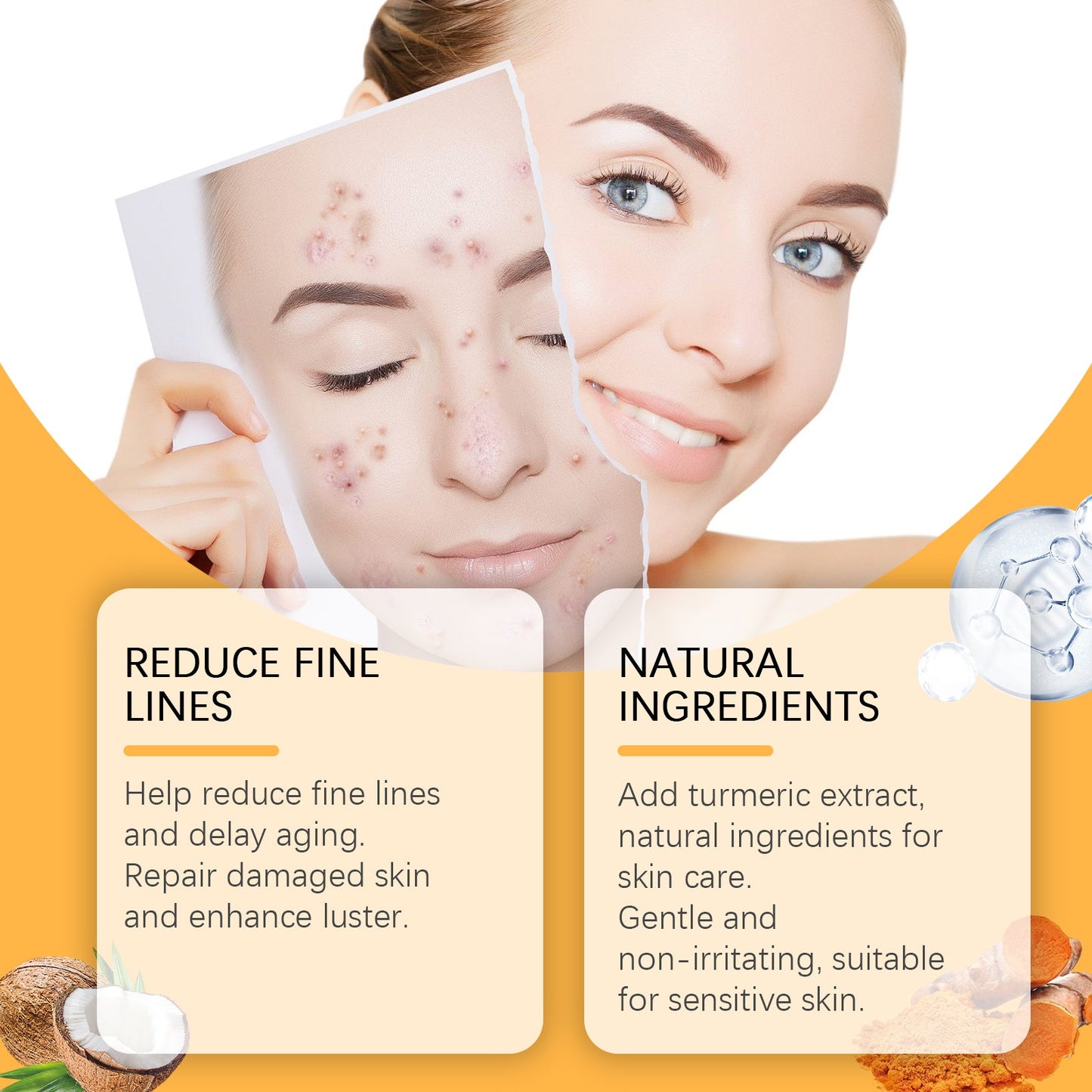 Sérum Facial à l'Huile Essentielle de Curcuma pour Peau Délicate